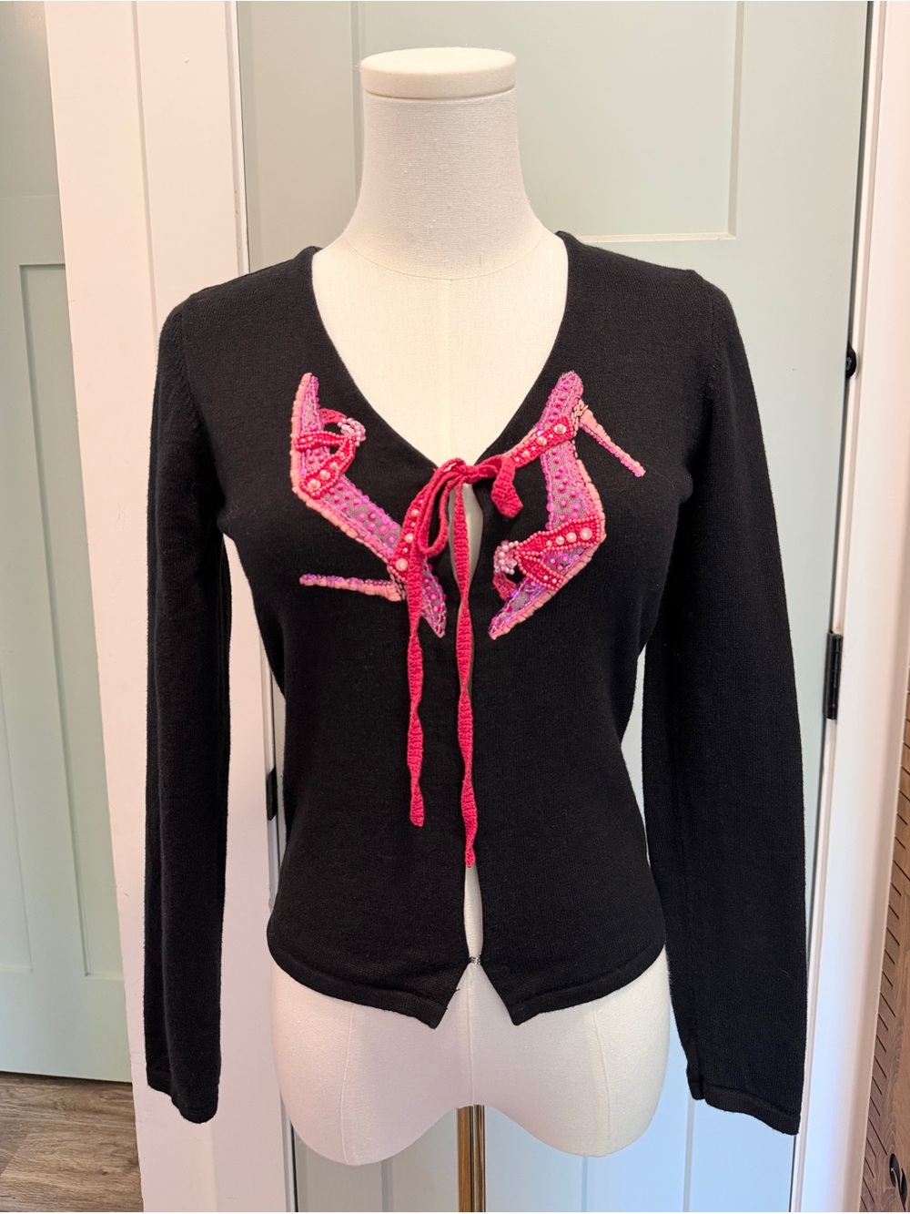 Michael Simon Smitten Cardigan Sweater High Heels Vintage Sequins Y2K Kitsch